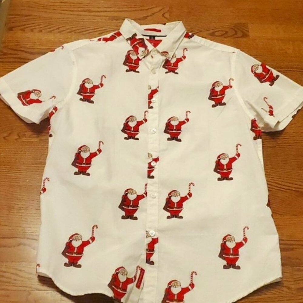 Men's Santa  Short Sleeve Button Down EUC